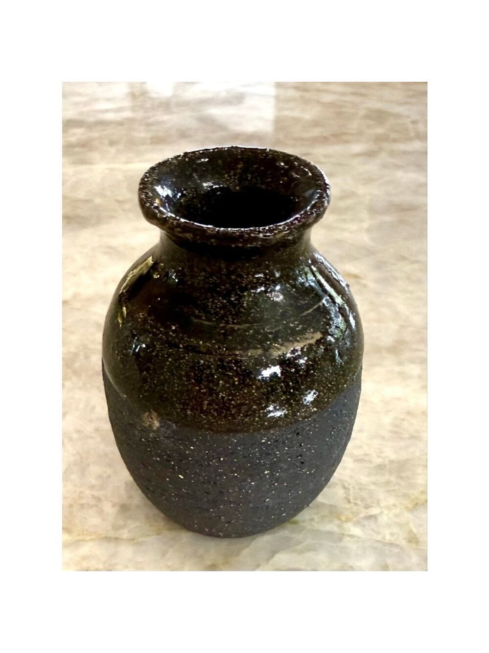 J. Hook Black Ceramic miniature thrown pottery vase. Maybe Raku